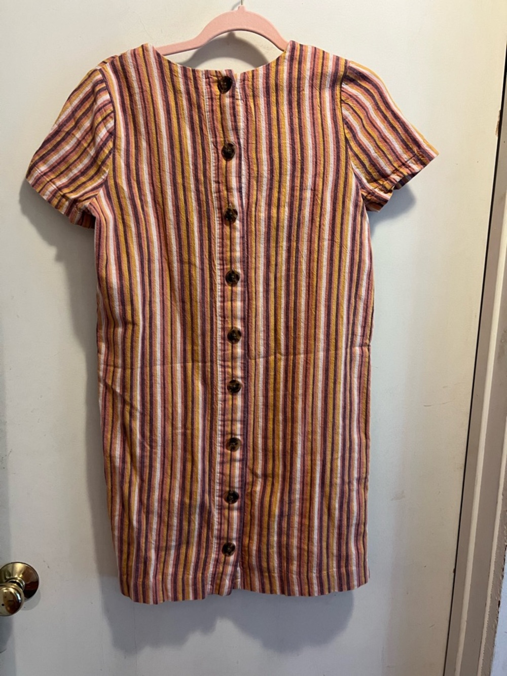 Madewell Linen Button-Back Stripped V-neck Short Sleeve Dress - Picture 7 of 11